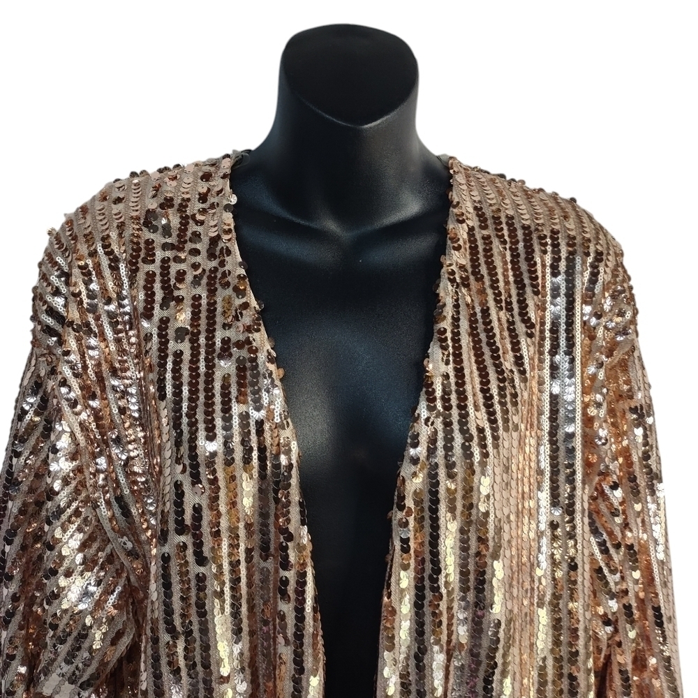 Blue S Women's Sequined Open Front Jacket Size M NWT - Picture 3 of 9